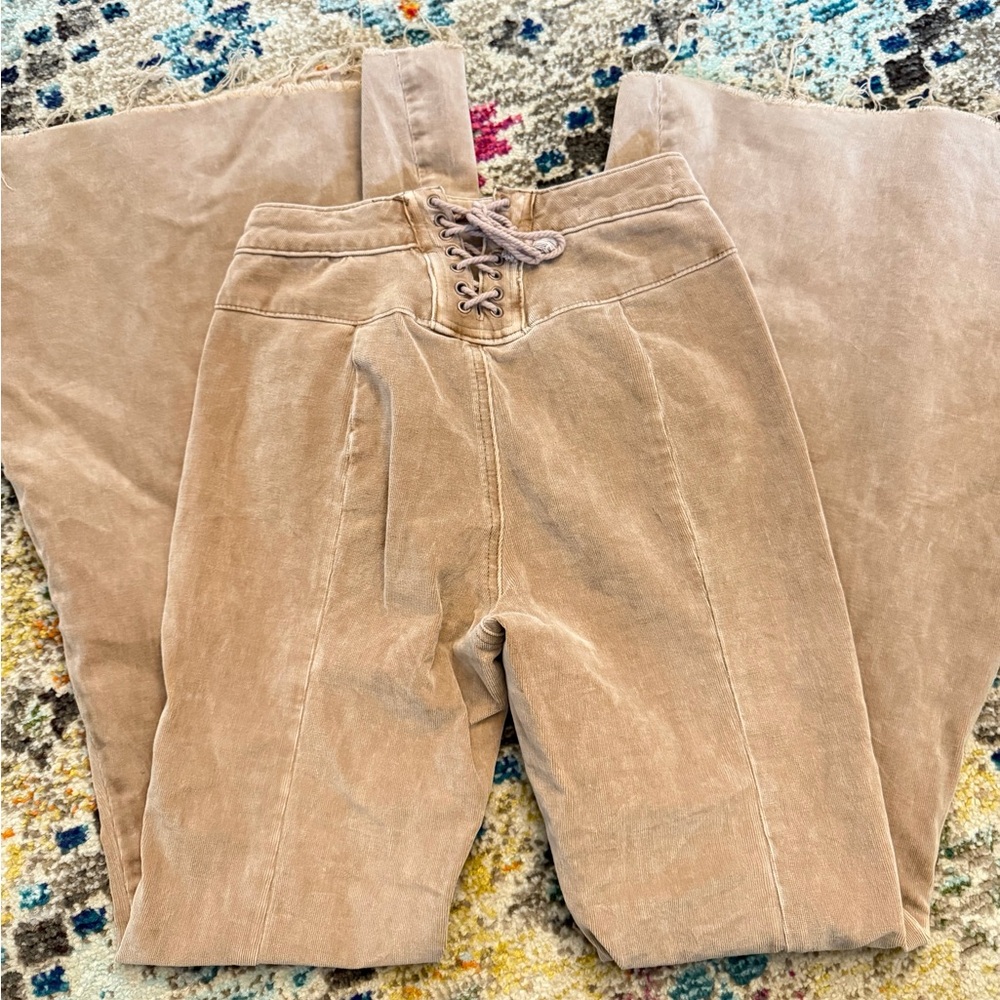 Free People Corduroy High-Rise lace up flare Pants - Picture 2 of 7